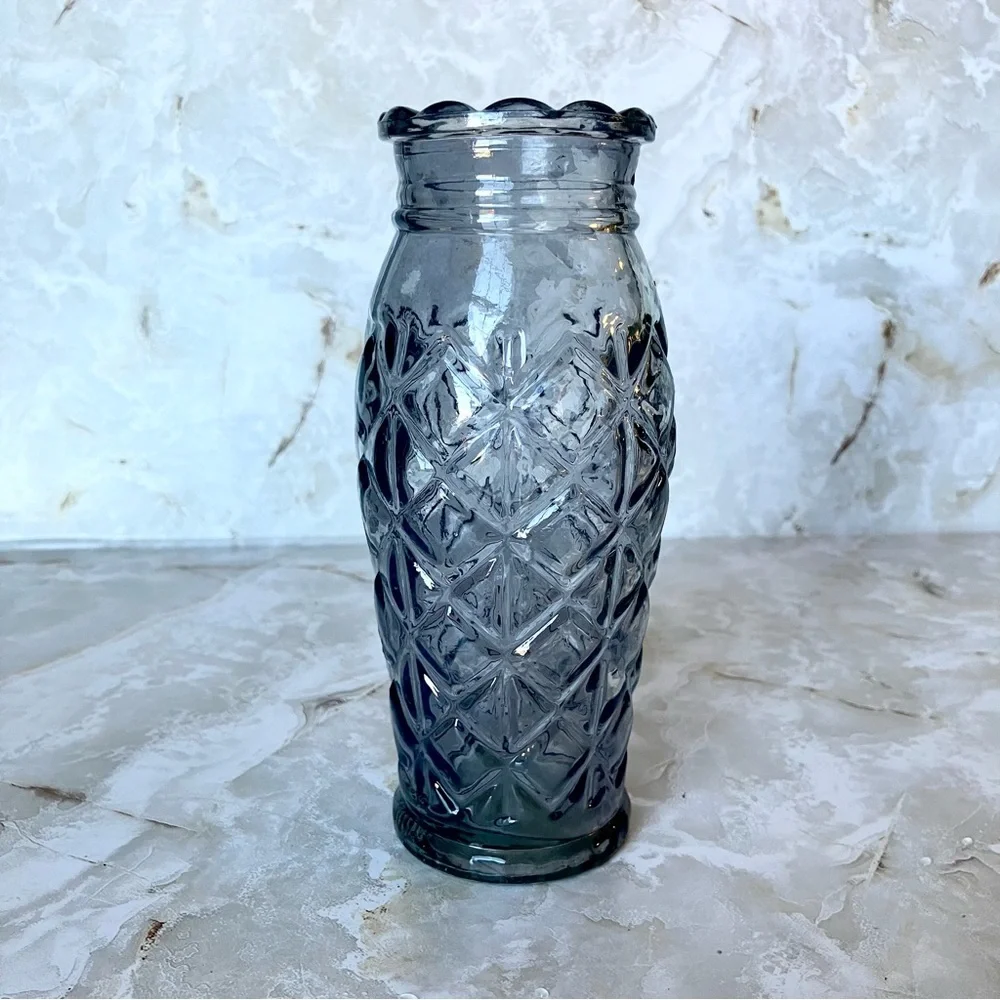 Quilted Glass Vases Diamond Pattern Grey/Black‎ Flower Vase Boho